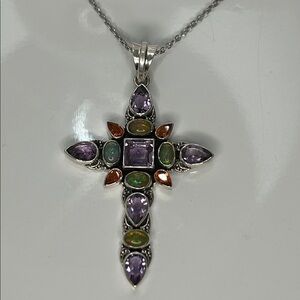 NWOT Nicky Butler Designer Sterling Silver Genuine Multi Gemstone Cross Necklace